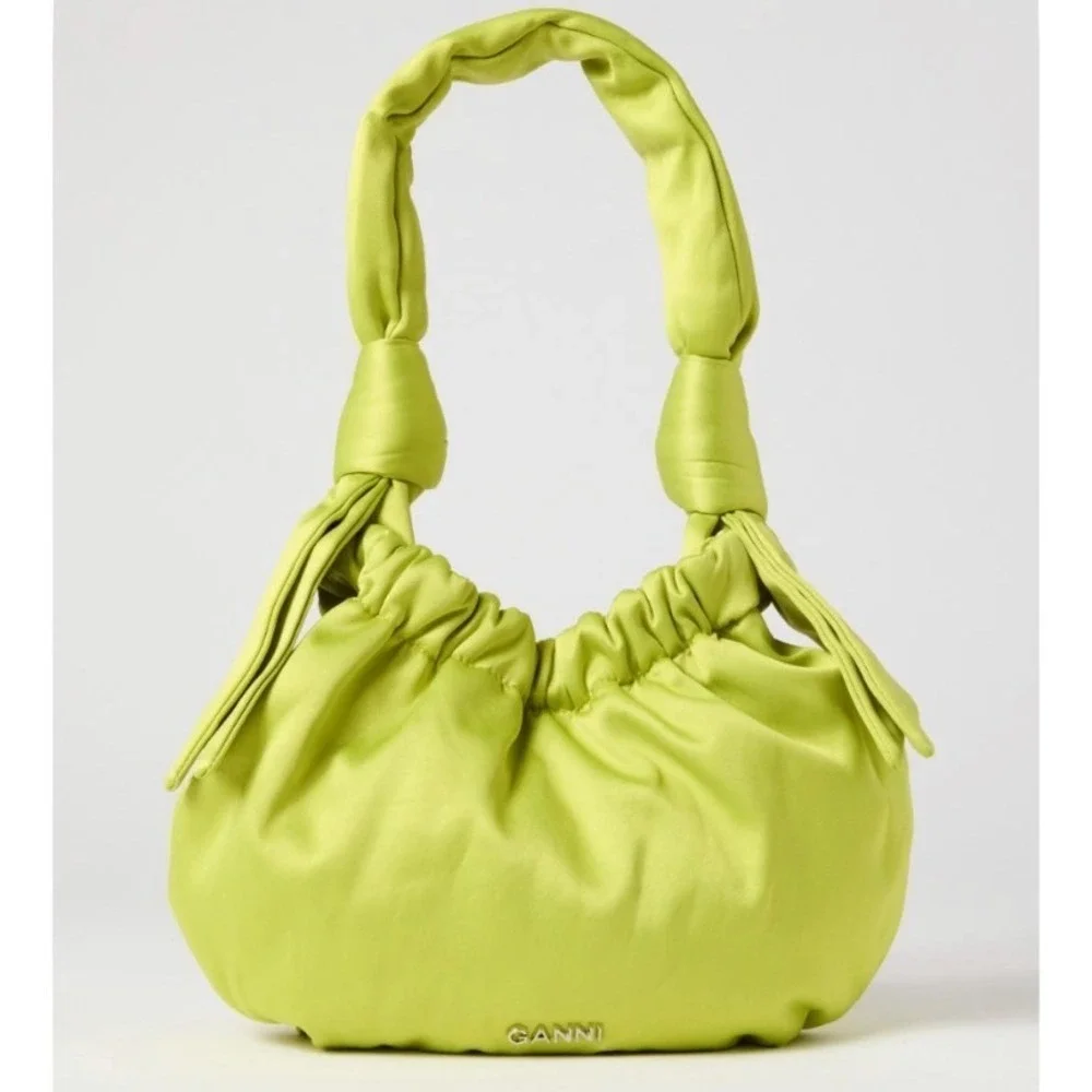 GANNI Occasion Small Hobo Bag Puffy Knotted Handle Lime Green One Size